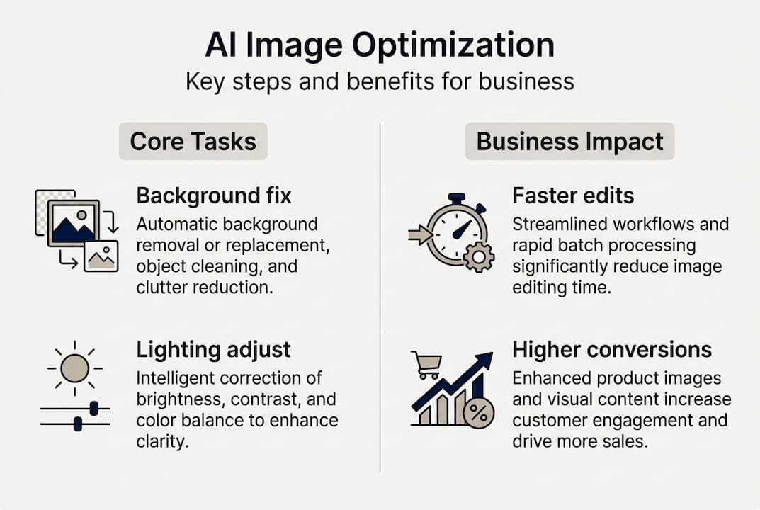 Infographic of AI image optimization steps and conversion benefits