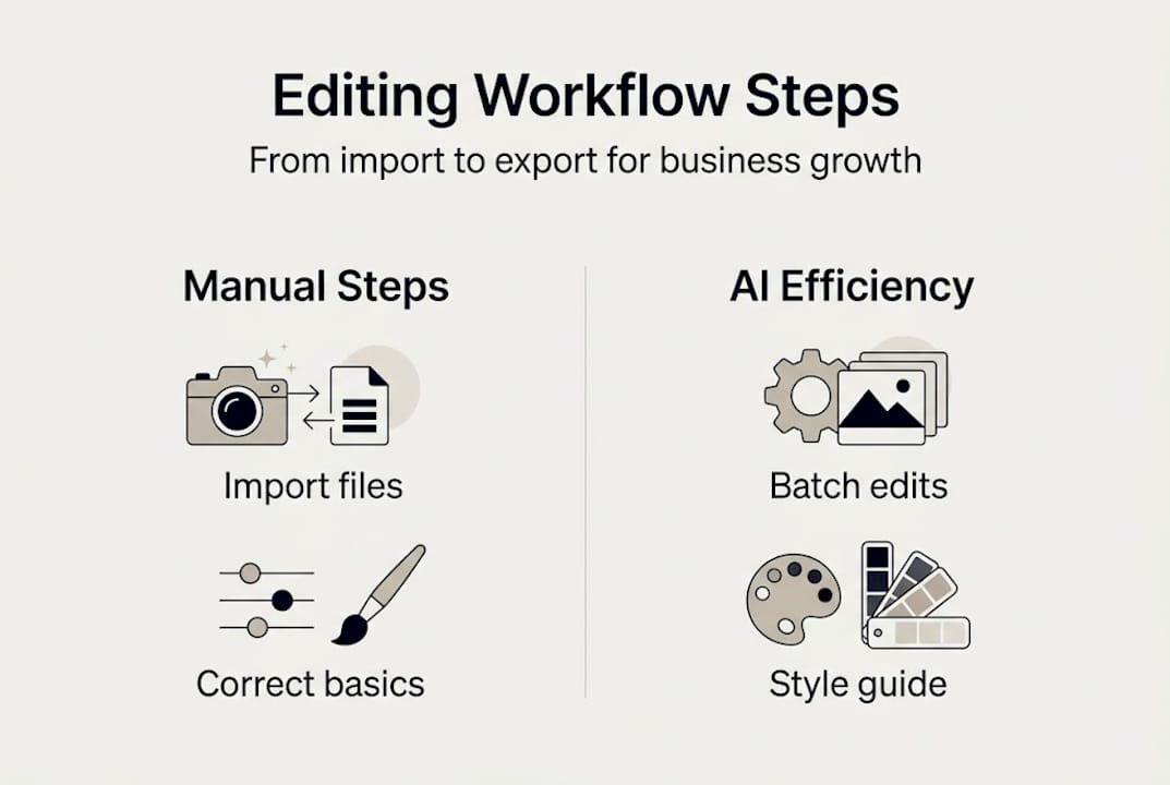Infographic showing professional image editing workflow steps