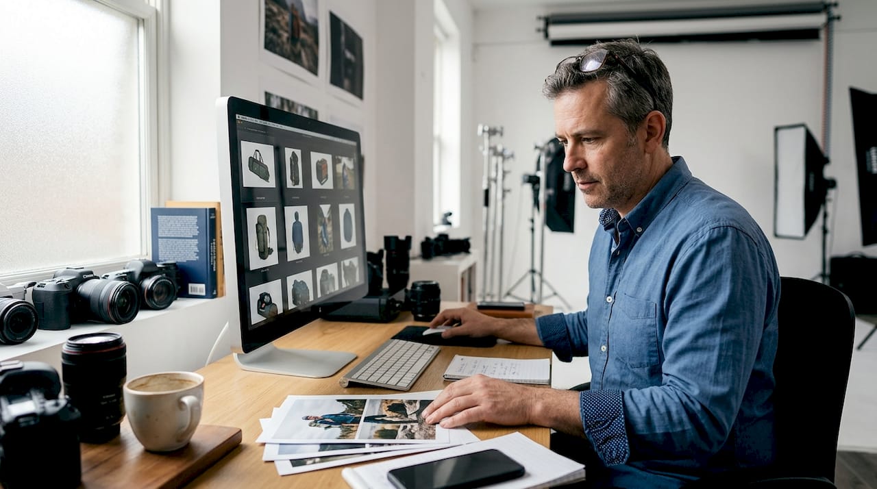 Product manager reviewing commercial photo edits