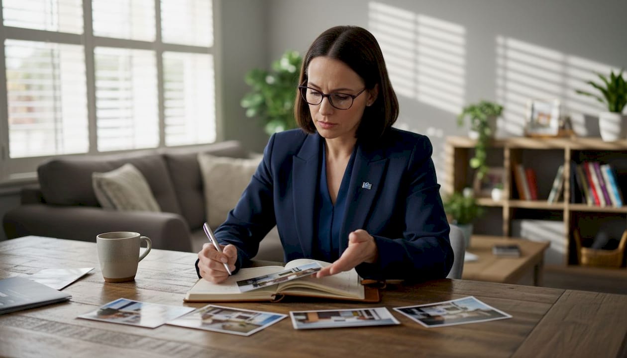 Real estate agent comparing listing photos on desktop