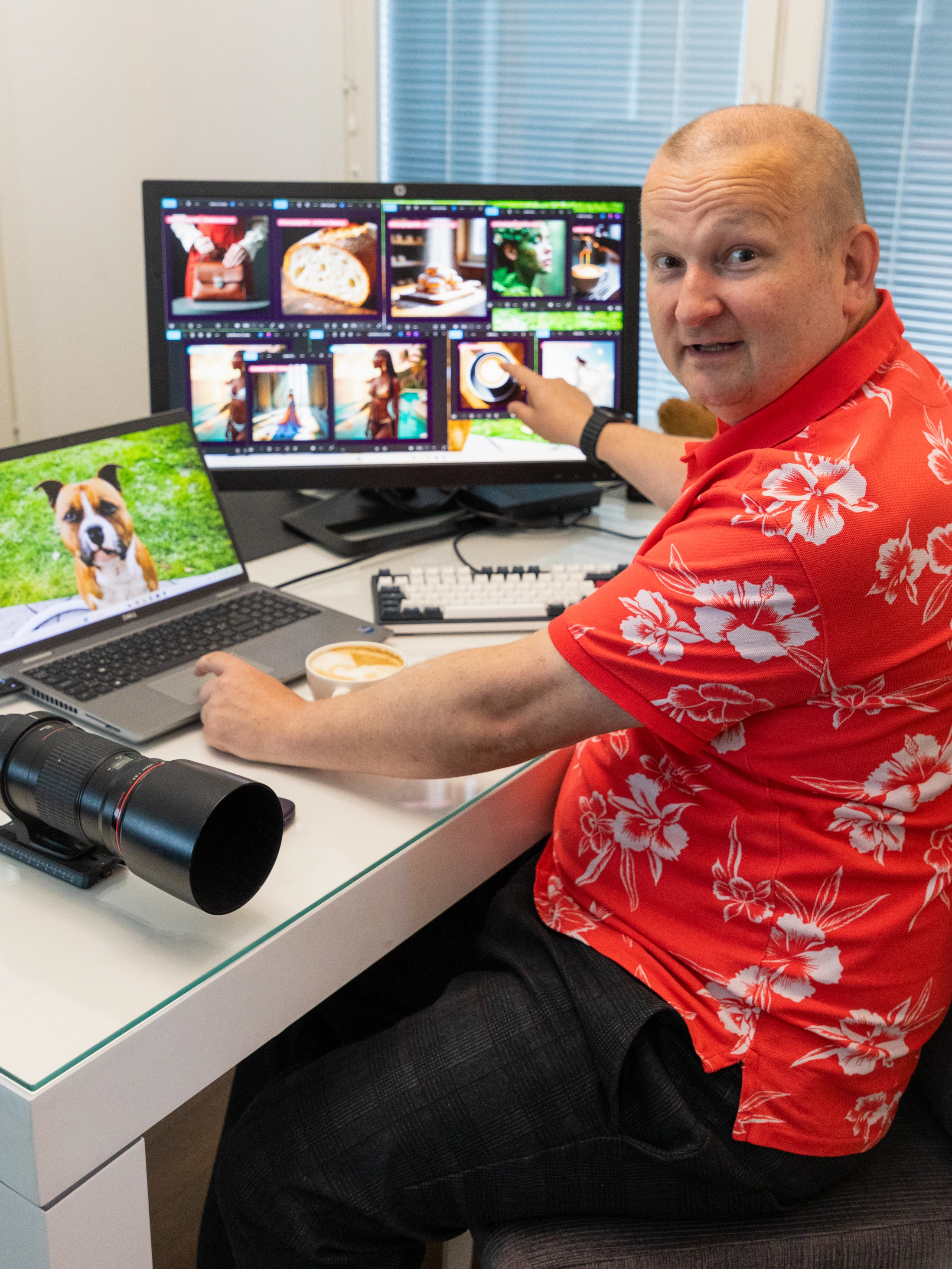 Toimitusjohtaja ja perustaja työpisteensä äärellä